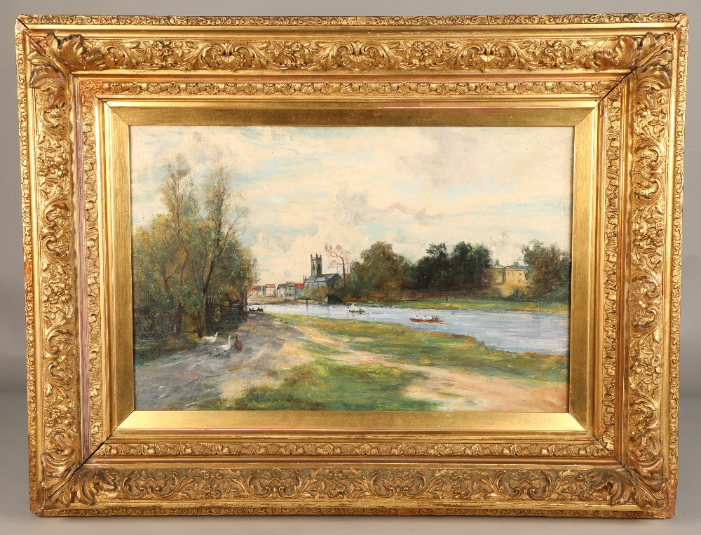 British School (20th century) Gilt framed oil on canvas 'Summer`s Day on the River' 39cm x 60cm - Image 2 of 3