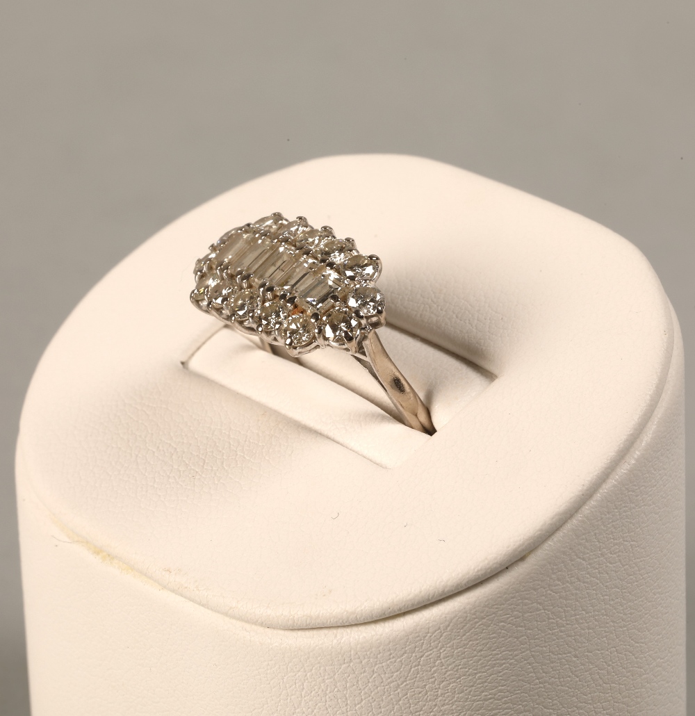 Ladies 18ct white gold diamond cluster ring, central row of five baguette cut diamonds surrounded by - Image 9 of 9