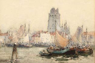 John E. Aitken R.S.W. (1880 - 1957) Framed watercolour - signed 'Dordrecht' 24cm x 35cm