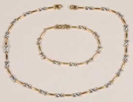 Ladies 9ct white and yellow gold necklace with matching bracelet, total weight 13.9 grams.