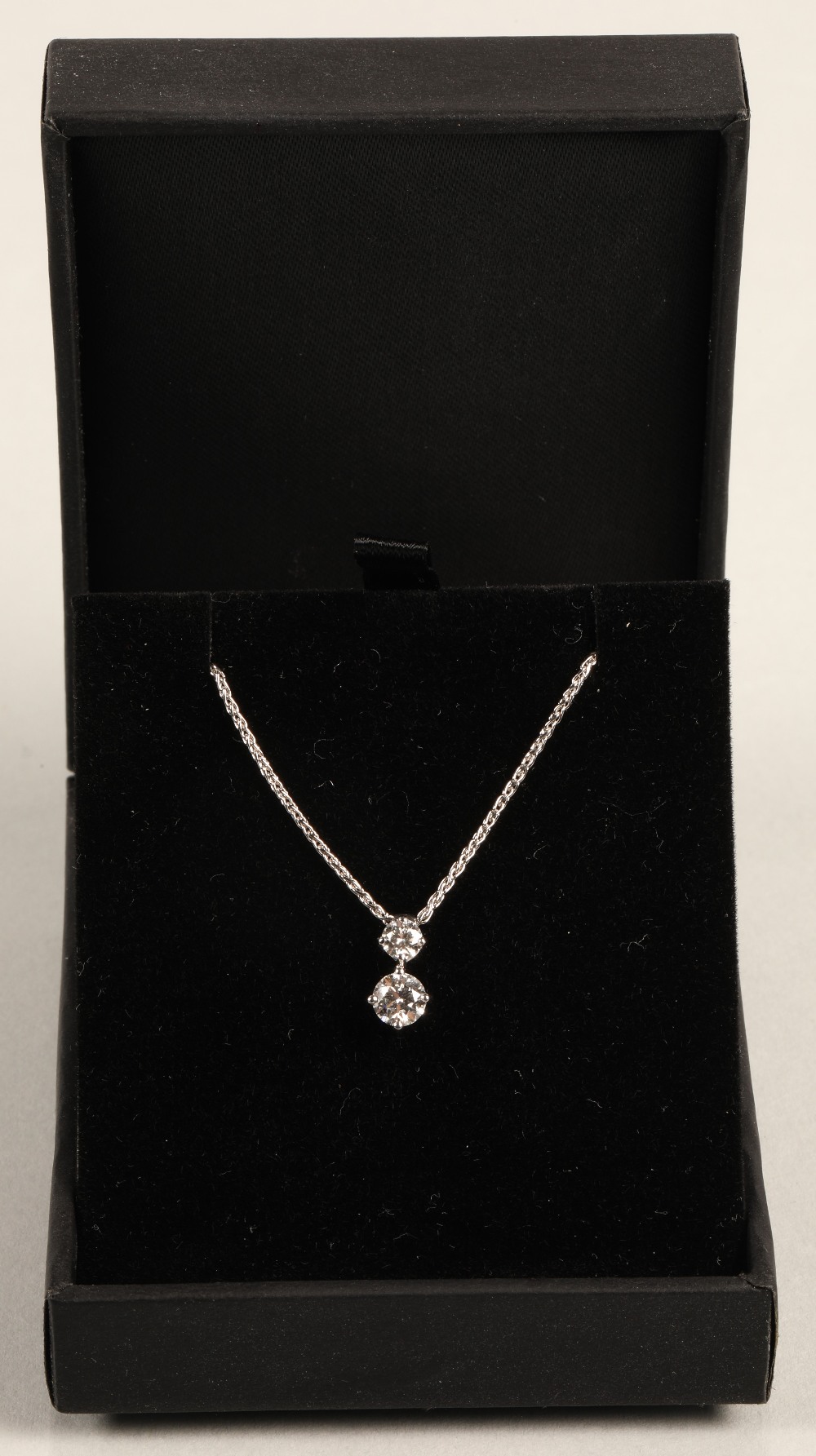 Ladies two stone diamond pendant mounted on an 18ct white gold chain. stone one 0.5 carat, stone two - Image 4 of 7
