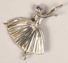 Silver brooch in the form of a ballerina by D H Phillips, Birmingham 1947, 7.2 cm long, 6 cm wide.