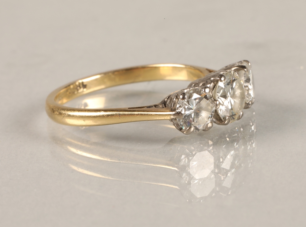 Ladies 18ct yellow gold three stone diamond ring, central stone 0.5 carat with 0.33 carat stone at - Image 3 of 4
