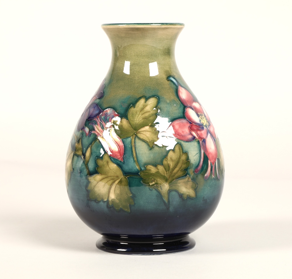 Moorcroft pottery vase of baluster form, green/blue ground in the clematis pattern, signed in blue - Image 10 of 13