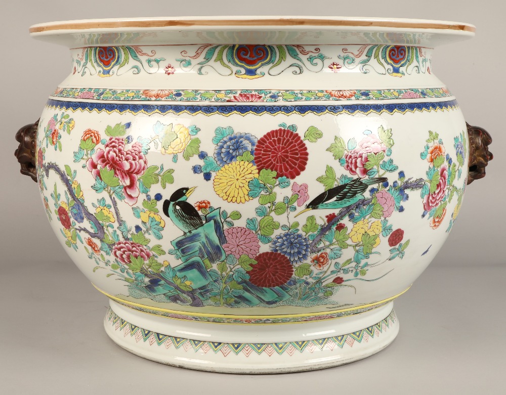 Large 19th century Chinese famille rose fish bowl, the bombe form 18th century style fish bowl, - Image 13 of 26