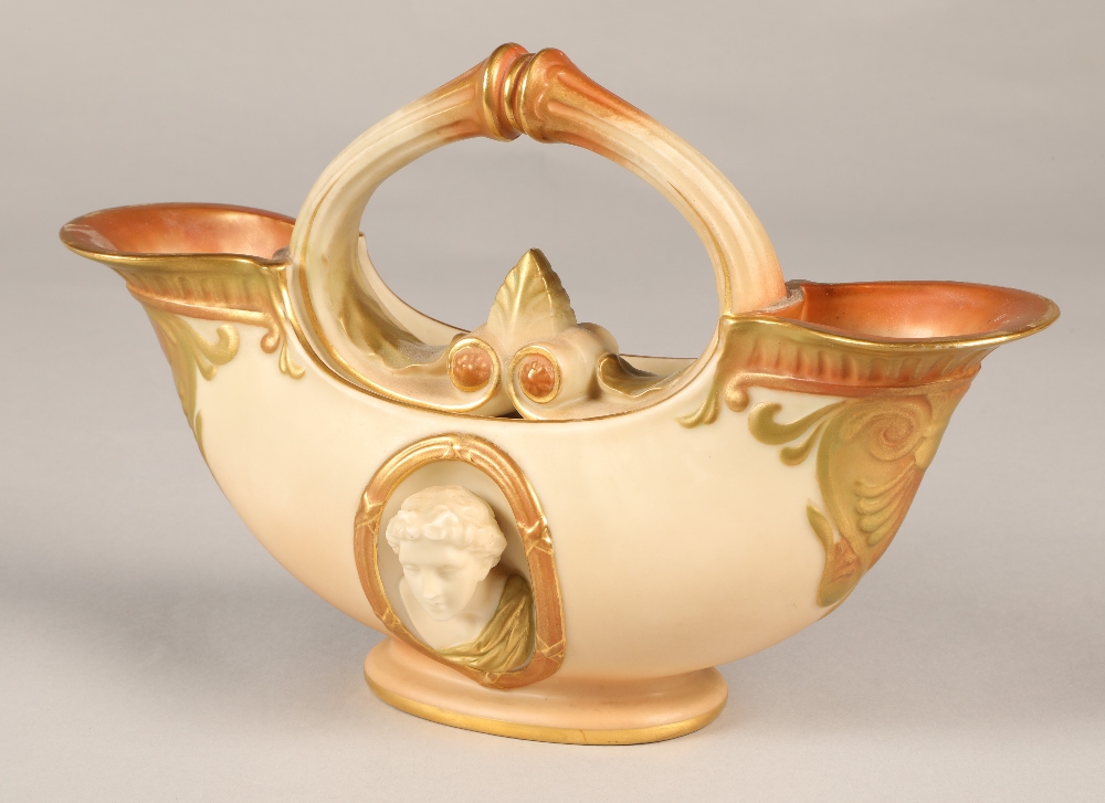 Royal Worcester double ended flower basket with oval relief mask panels in the classical style, 19cm - Image 7 of 7