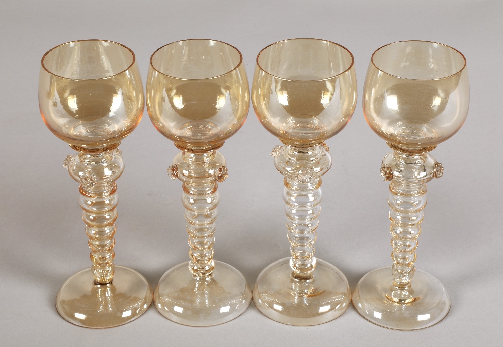 Set of four hock glasses with bubble glass stems 19.5cm high. - Image 6 of 7