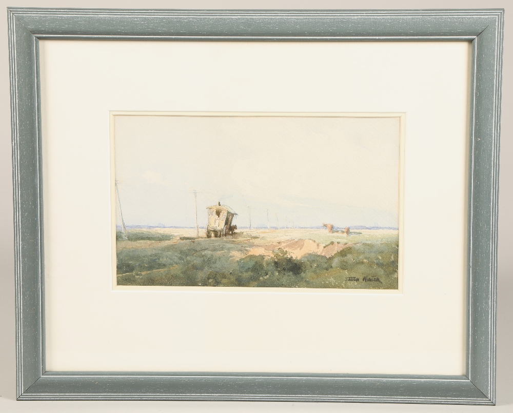 William Tatton Winter (British 1855-1928) , framed watercolour, signed, "The Gypsy Caravan", 20cm - Image 2 of 2