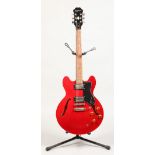 Epiphone Dot  double cutaway hollowbody electric guitar, labelled 'Model Dot CH no 18061500458, of a