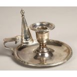 Silver chamber candlestick, assay marked London 1902, weight 293 grams.