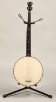 Fretless Banjo, circa 1900,stamped 'Ball B Bevan & co London' with mother of pearl decoration on the