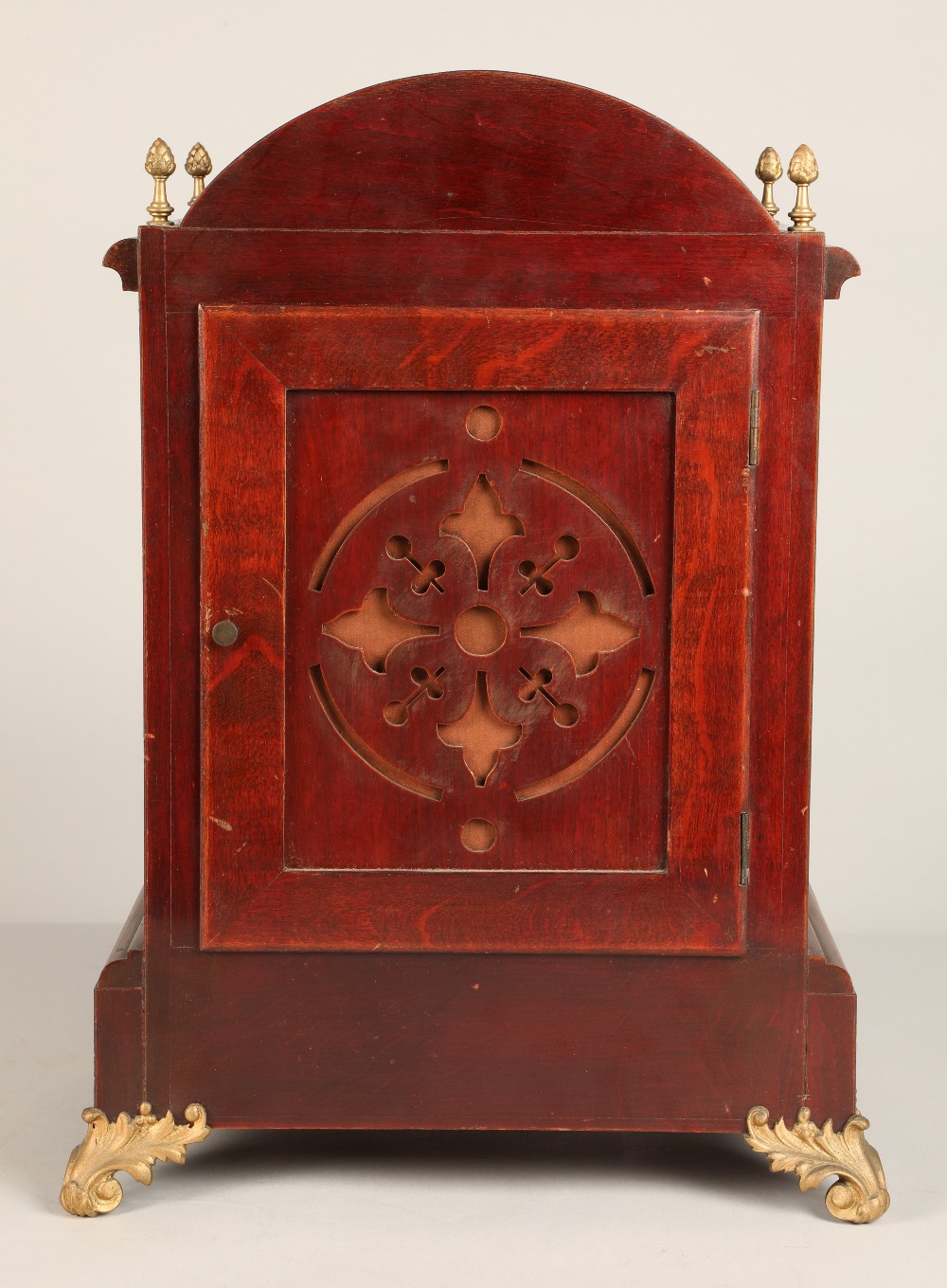 19th century Lenzkirch inlaid mahogany bracket clock, marquetry inlay to the case, with four brass - Image 5 of 8