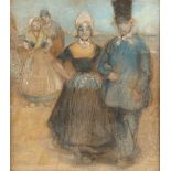 Continental School (20th century), gilt framed mixed media, indistinctly signed, "Dutch Figures On A