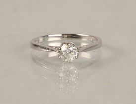 Ladies 18ct white gold diamond solitaire, 0.5 carat diamond, ring size M.