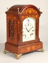 19th century Lenzkirch inlaid mahogany bracket clock, marquetry inlay to the case, with four brass