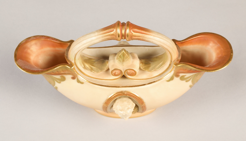Royal Worcester double ended flower basket with oval relief mask panels in the classical style, 19cm - Image 4 of 7
