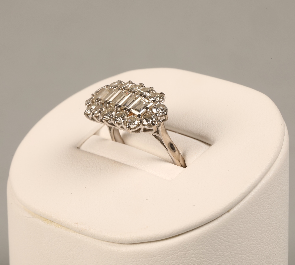 Ladies 18ct white gold diamond cluster ring, central row of five baguette cut diamonds surrounded by - Image 6 of 9