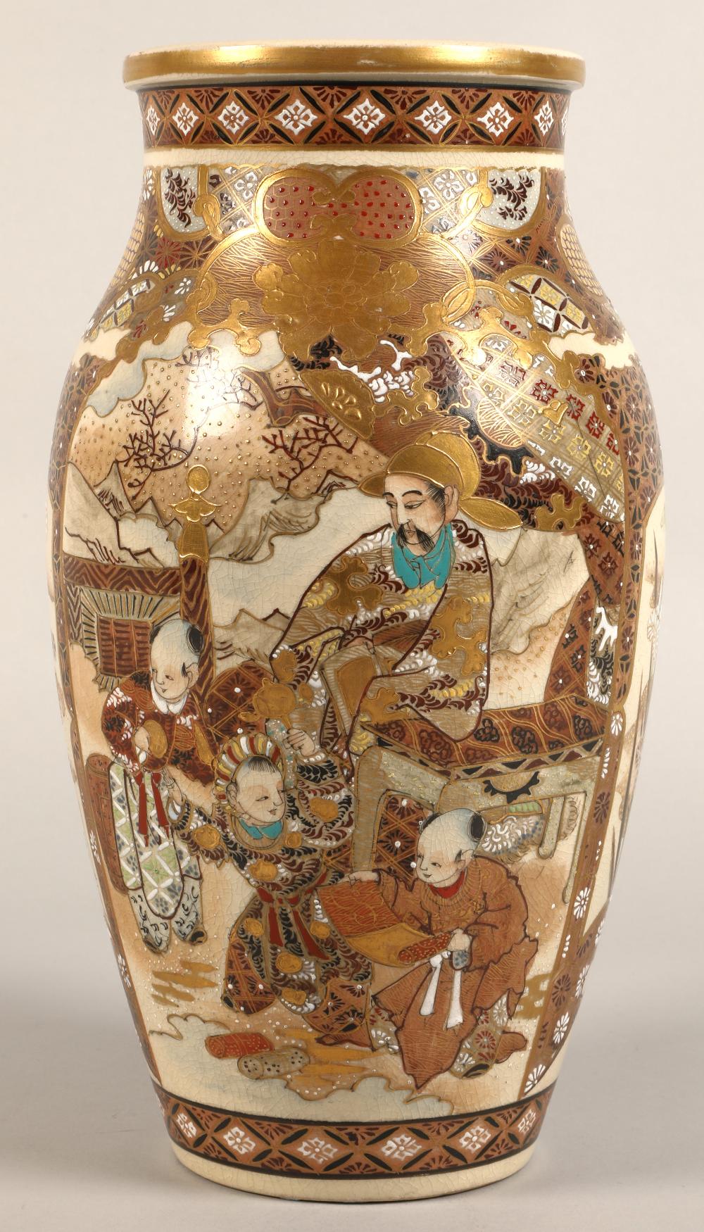 Japanese satsuma vase Meiji period, decorated in panels, with children in a garden, 30cm high. - Image 10 of 11