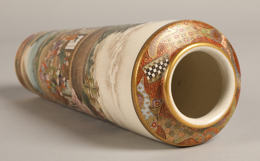 Japanese Satsuma Meiji period vase of elongated form, decorated with nobles in luxurious dress on - Image 8 of 12