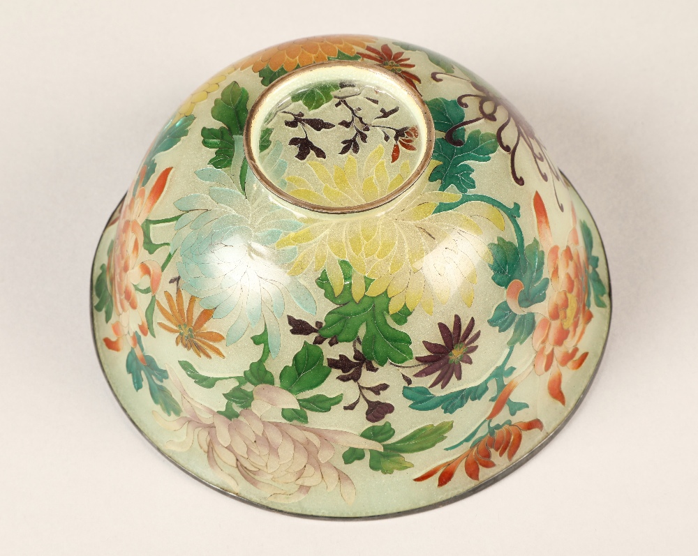 Japanese Plique-a-jour bowl, with translucent cloisonne enamels 14 cm diameter. - Image 6 of 15