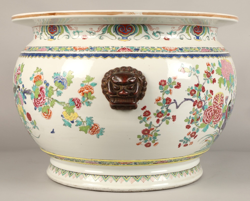 Large 19th century Chinese famille rose fish bowl, the bombe form 18th century style fish bowl, - Image 4 of 26