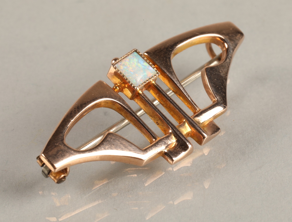 Murrle Bennett 9ct gold bar brooch set with an opal, 2.2 grams. - Image 3 of 9