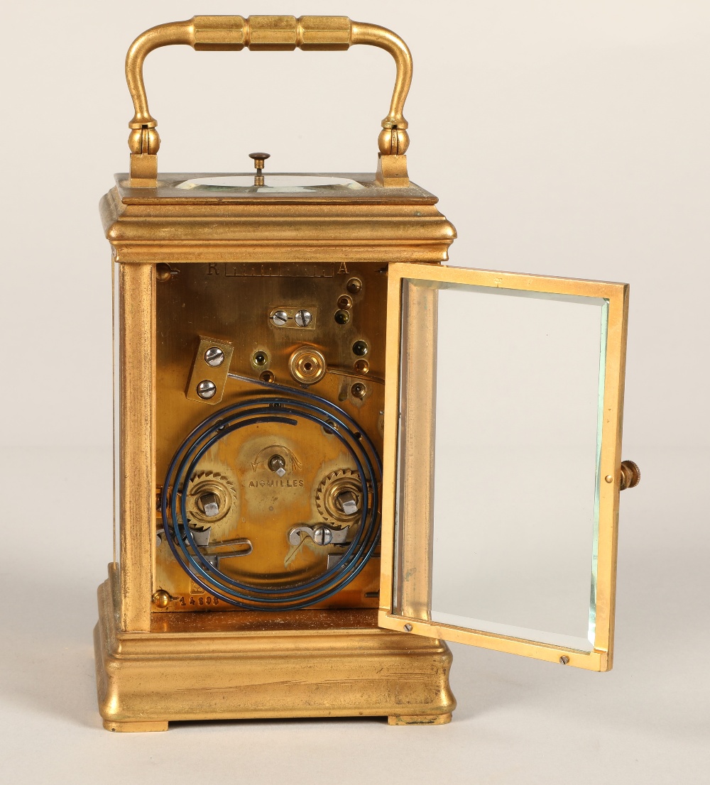 French brass repeating carriage clock, engraved AIGUILLES on the back,  Examp by Dent, 4 Royal - Image 3 of 12