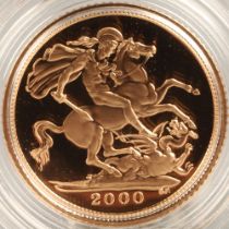 Gold proof half sovereign 2000, with case & outer box.