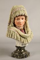 Large ceramic bust of an Italian Romany gypsy with green shawl, height 50cm.