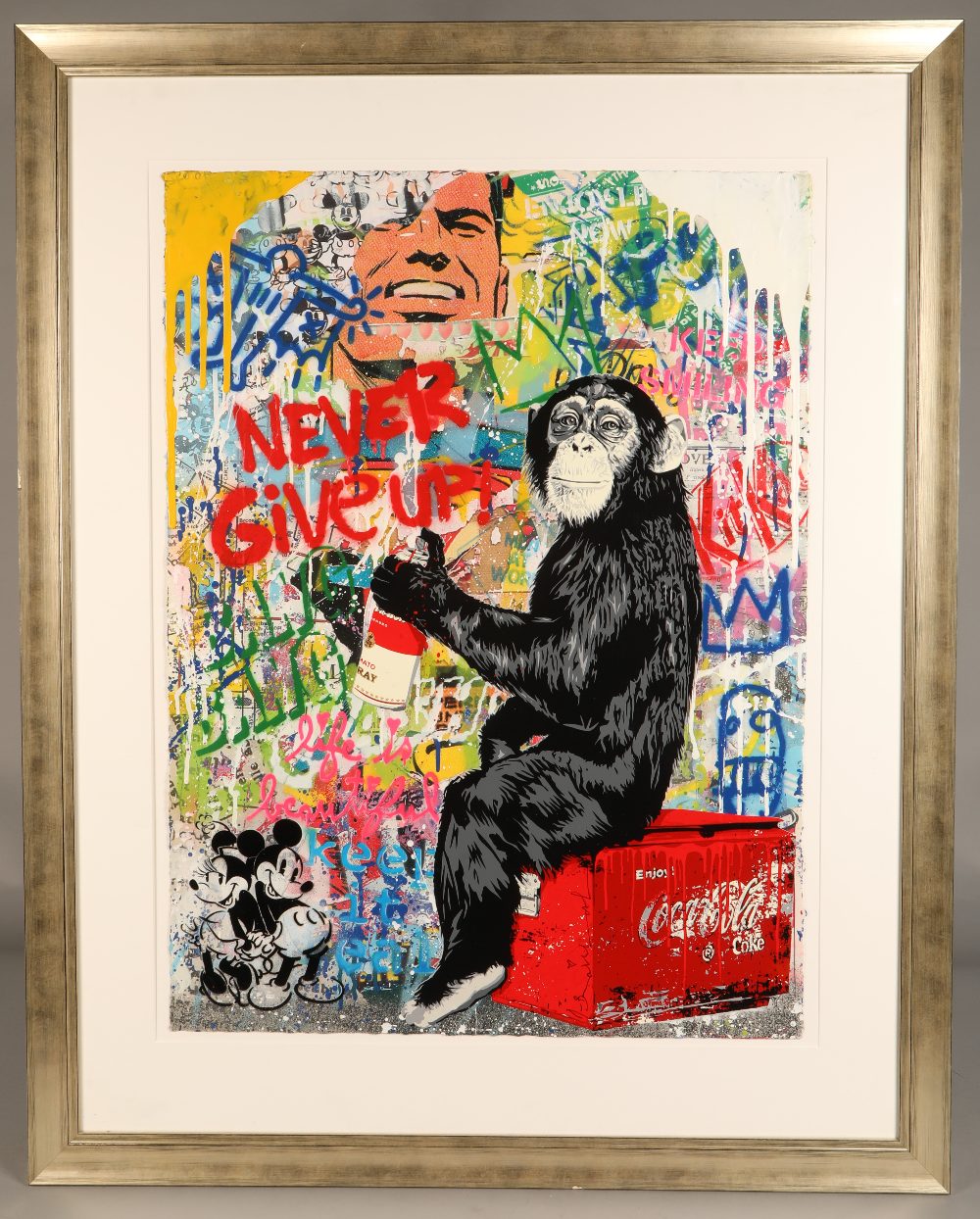 Mr Brainwash (French born 1966) ARR Silver framed silkscreen and original mixed media  on paper, - Image 2 of 5