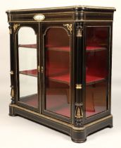 Victorian ebonised cabinet, with gilt decoration and hand painted ceramic cartouche  depicting a