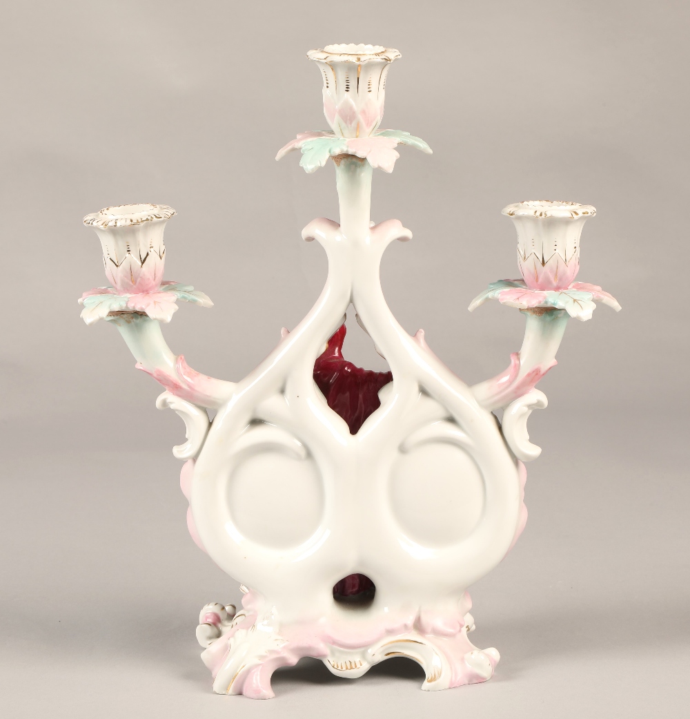 Continental school candelabra, with cross sword markings, featuring classical figures with fire, - Image 3 of 5