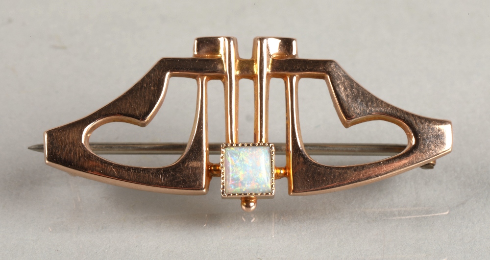 Murrle Bennett 9ct gold bar brooch set with an opal, 2.2 grams. - Image 8 of 9
