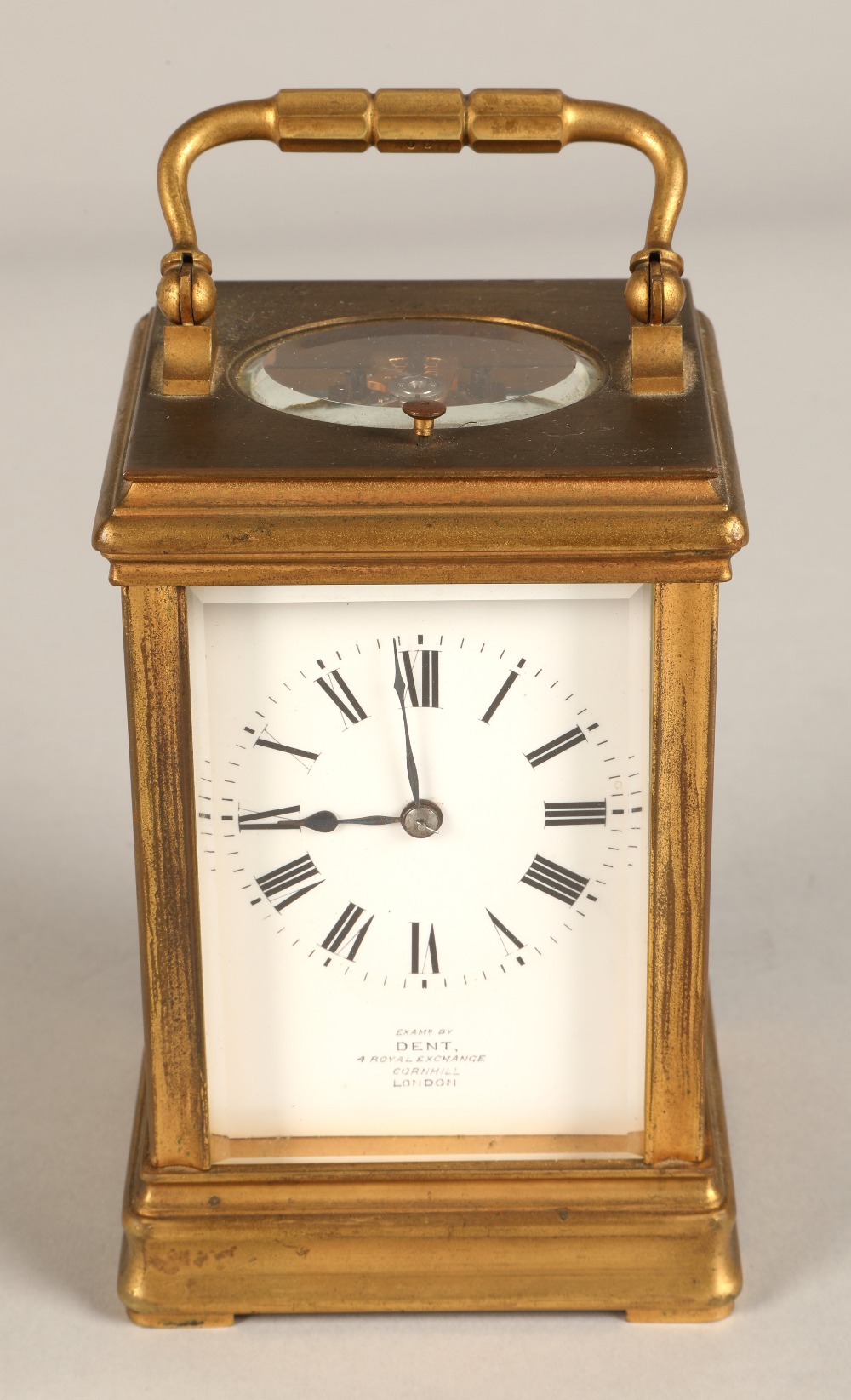 French brass repeating carriage clock, engraved AIGUILLES on the back,  Examp by Dent, 4 Royal - Image 5 of 12