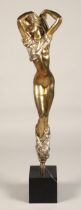 Don Alberto Carlos, large polished bronze figure" Lovely Lady" mounted on a marble plinth, signed,