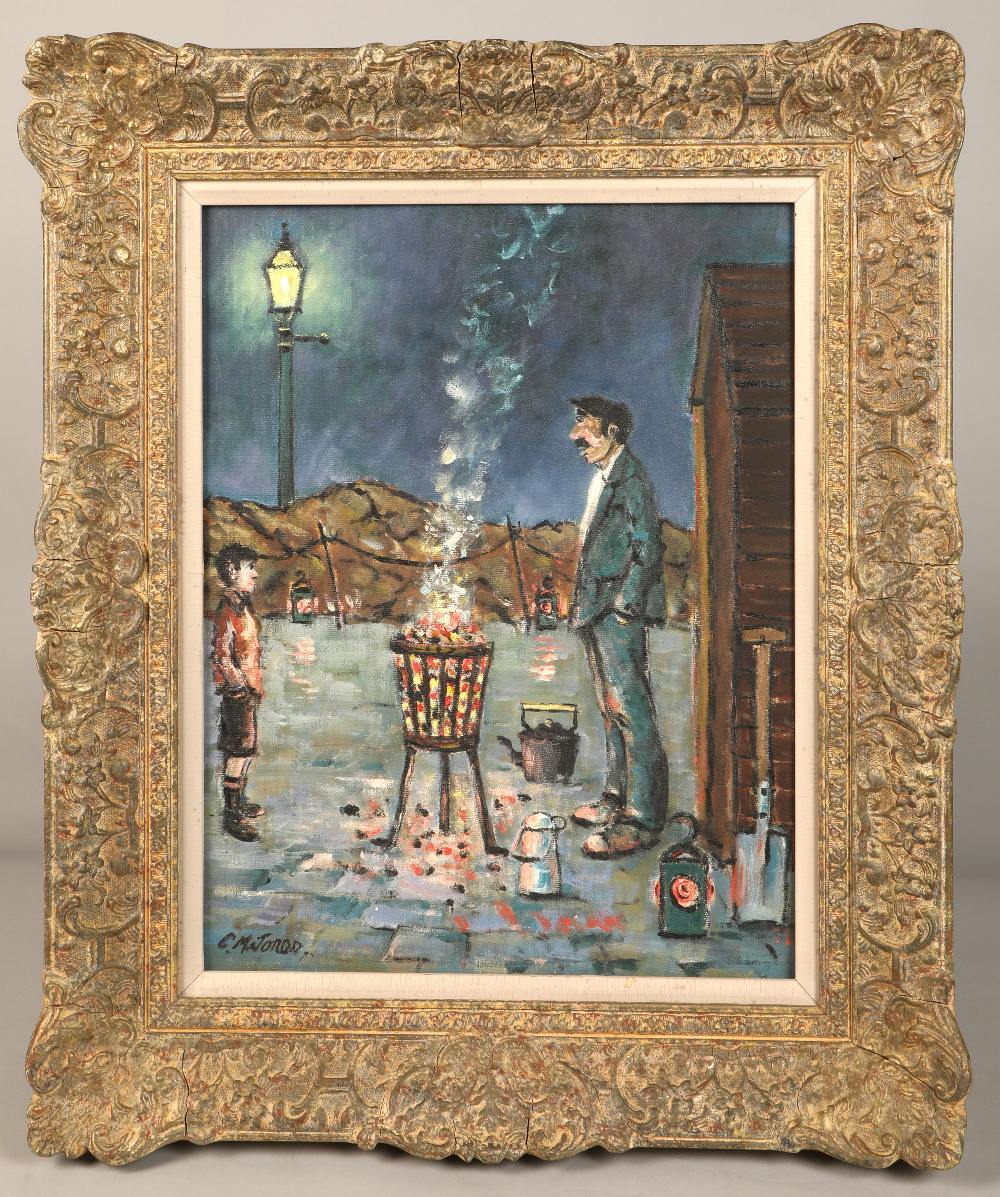 Charles M Jones  Framed oil on board, Signed lower left, "The Night Watchman" 44cm x 34 cm Charles - Image 2 of 4