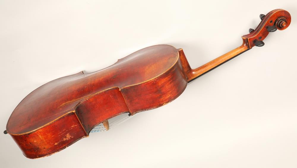 English Cello, circa 1790 length of back 75.3cm,  red brown varnish, restoration, with Schuman - Image 4 of 5