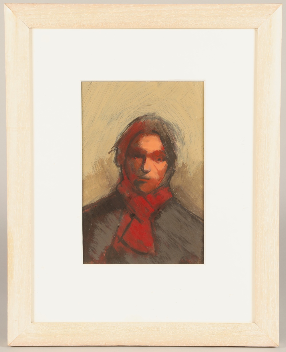 Anthony Scullion RGI (Scottish born 1967) ARR framed mixed media on paper, "Red Scarf",30cm x 20 cm. - Image 2 of 3