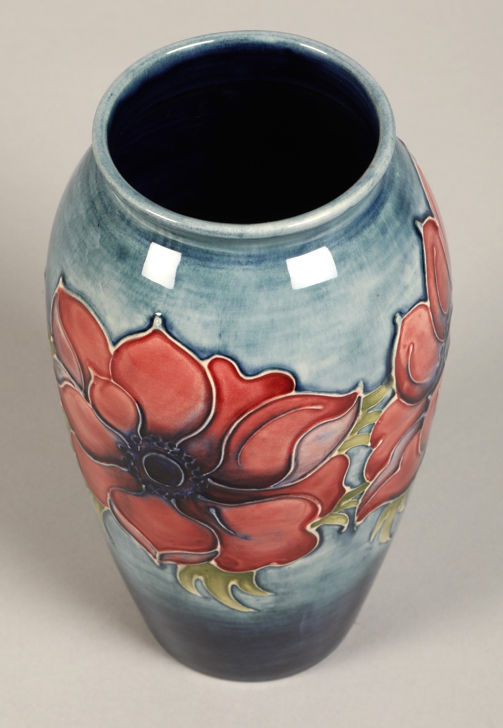 Moorcroft pottery vase of baluster form, pale blue ground in the anemone pattern, impressed marks - Image 7 of 10