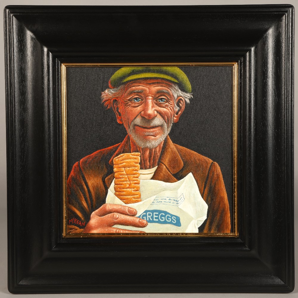 Graham McKean (Scottish born 1962) ARR framed oil on board,signed lower left,"Fine Dining", 30cm x - Image 2 of 6