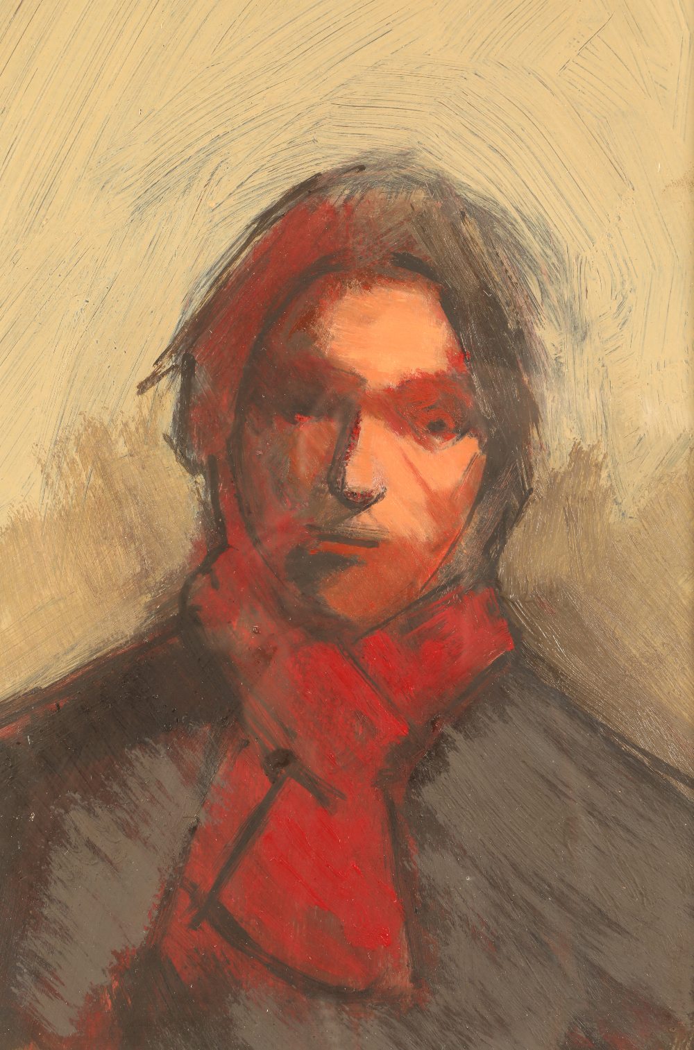 Anthony Scullion RGI (Scottish born 1967) ARR framed mixed media on paper, "Red Scarf",30cm x 20 cm.