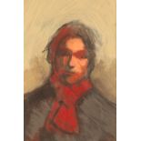 Anthony Scullion RGI (Scottish born 1967) ARR framed mixed media on paper, "Red Scarf",30cm x 20 cm.