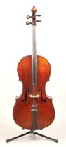 English Cello, circa 1790 length of back 75.3cm,  red brown varnish, restoration, with Schuman