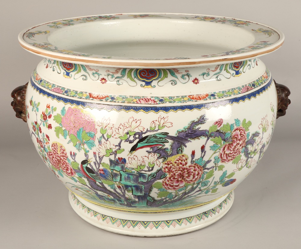 Large 19th century Chinese famille rose fish bowl, the bombe form 18th century style fish bowl, - Image 12 of 26
