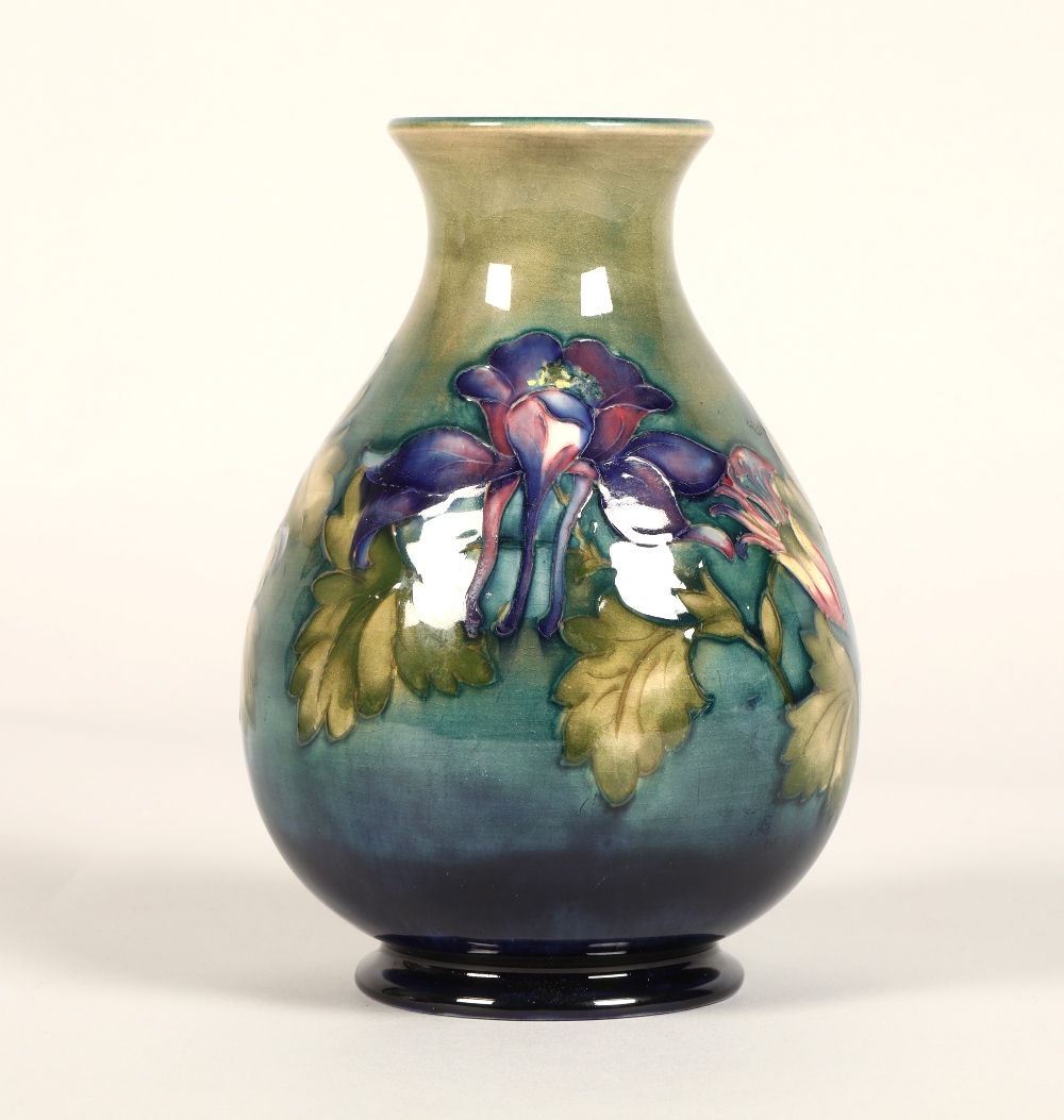 Moorcroft pottery vase of baluster form, green/blue ground in the clematis pattern, signed in blue - Image 4 of 13