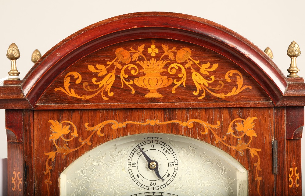 19th century Lenzkirch inlaid mahogany bracket clock, marquetry inlay to the case, with four brass - Image 8 of 8
