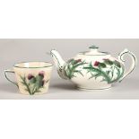 Wemyss ware teapot decorated with thistles with impressed and painted mark. height 9.5cm and a