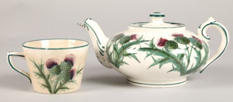 Wemyss ware teapot decorated with thistles with impressed and painted mark. height 9.5cm and a