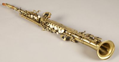Wood King tip bell Soprano Saxophone, stamped 001136 on the back and further engraved 'Wood King