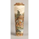 Japanese Satsuma Meiji period vase of elongated form, decorated with nobles in luxurious dress on